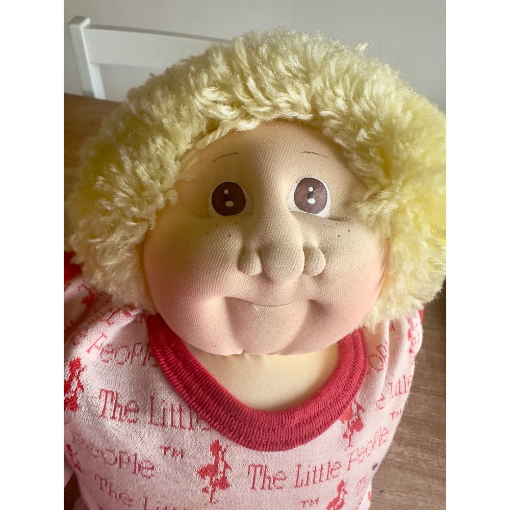 Vintage Xavier Roberts Little People Soft Sculpture Doll Signed Blonde Denim 20"